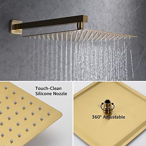 Iriber Brushed Gold Rain Shower System with 10 Inch Shower Head and Handheld Bathroom Wall Mounted Shower Set Contain Shower Faucet Mixer and Trim Kit (Valve Included) - Image 4