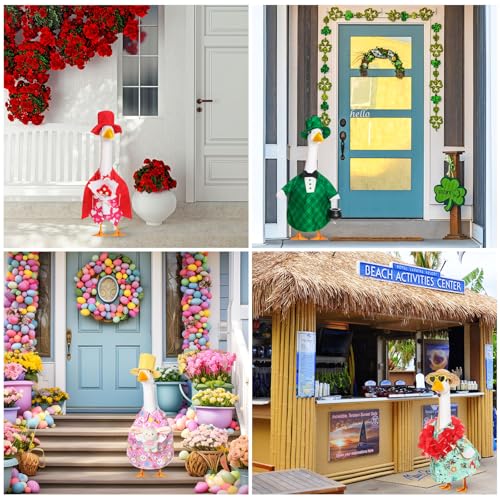 Silicherry 8 Set Seasonal Holiday Goose Outfits Fall Halloween Christmas Summer All Seasons Lawn Porch Goose Clothes Costume for 23" Cement Statue Garden Patio Outdoor Decoration(Boy Style) - Image 5