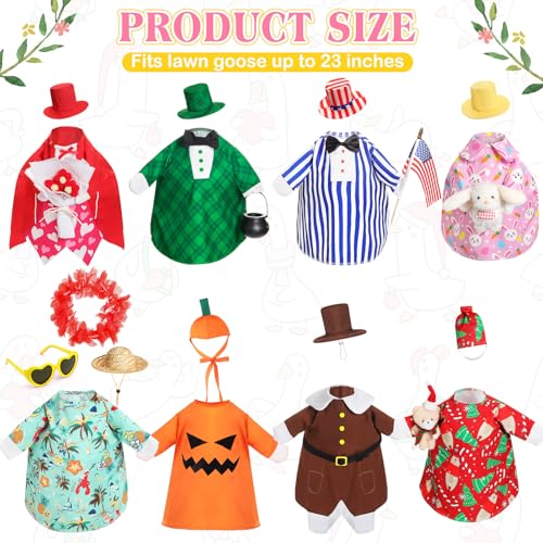 Silicherry 8 Set Seasonal Holiday Goose Outfits Fall Halloween Christmas Summer All Seasons Lawn Porch Goose Clothes Costume for 23" Cement Statue Garden Patio Outdoor Decoration(Boy Style) - Image 2