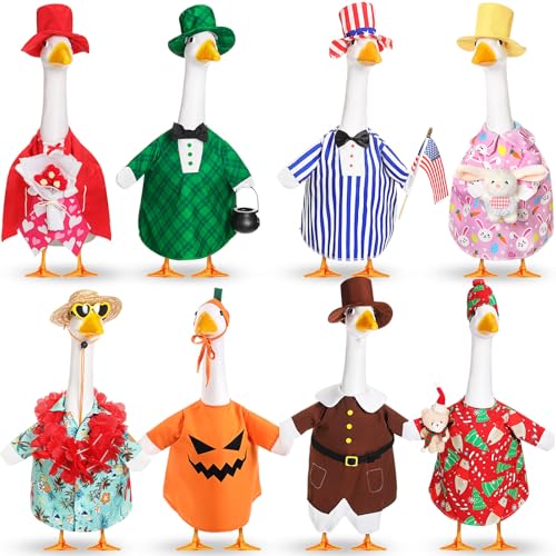 Silicherry 8 Set Seasonal Holiday Goose Outfits Fall Halloween Christmas Summer All Seasons Lawn Porch Goose Clothes Costume for 23" Cement Statue Garden Patio Outdoor Decoration(Boy Style) - Image 1