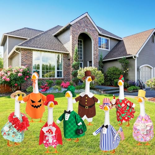 Silicherry 8 Set Seasonal Holiday Goose Outfits Fall Halloween Christmas Summer All Seasons Lawn Porch Goose Clothes Costume for 23" Cement Statue Garden Patio Outdoor Decoration(Boy Style) - Image 4