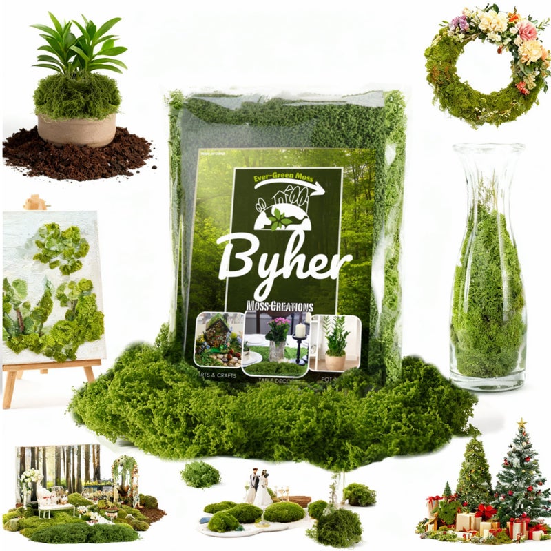 BYHER Fake Moss for Crafts â€“ 3.5OZ Fluffy Cloudlike Artificial Moss for Potted Plant Indoor & Fairy Gardens â€“ Realistic Green Moss Alternative for Terrariums, Dioramas, Model Scenes (Dark Green) - Image 2