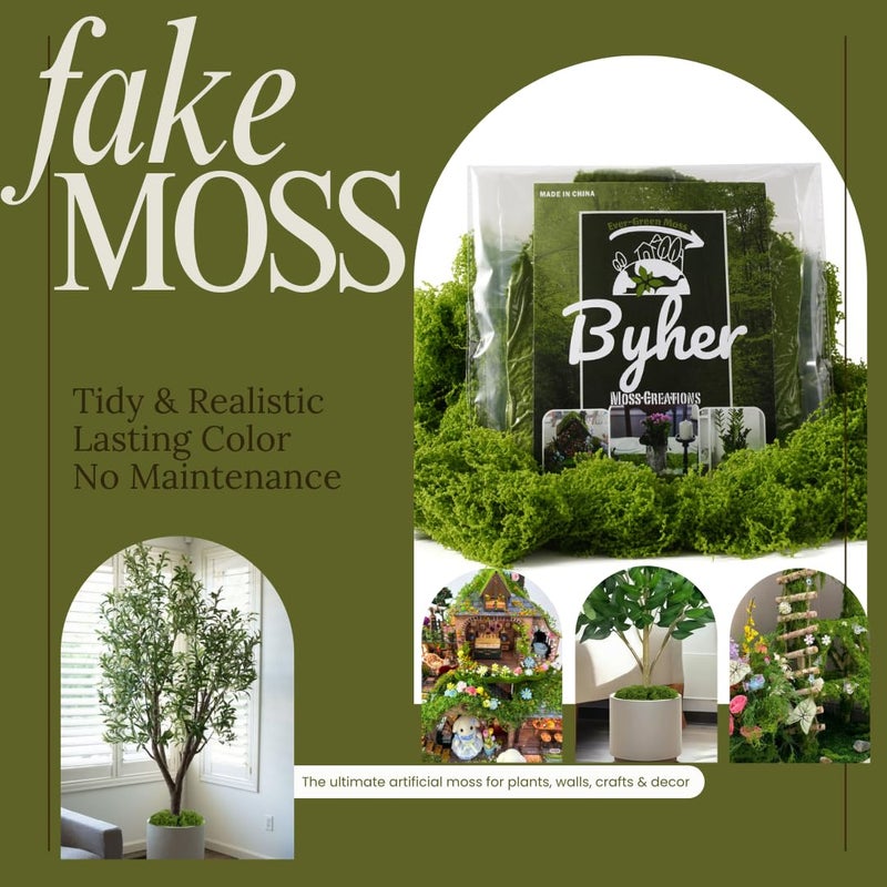 BYHER Fake Moss for Crafts â€“ 3.5OZ Fluffy Cloudlike Artificial Moss for Potted Plant Indoor & Fairy Gardens â€“ Realistic Green Moss Alternative for Terrariums, Dioramas, Model Scenes (Dark Green) - Image 3