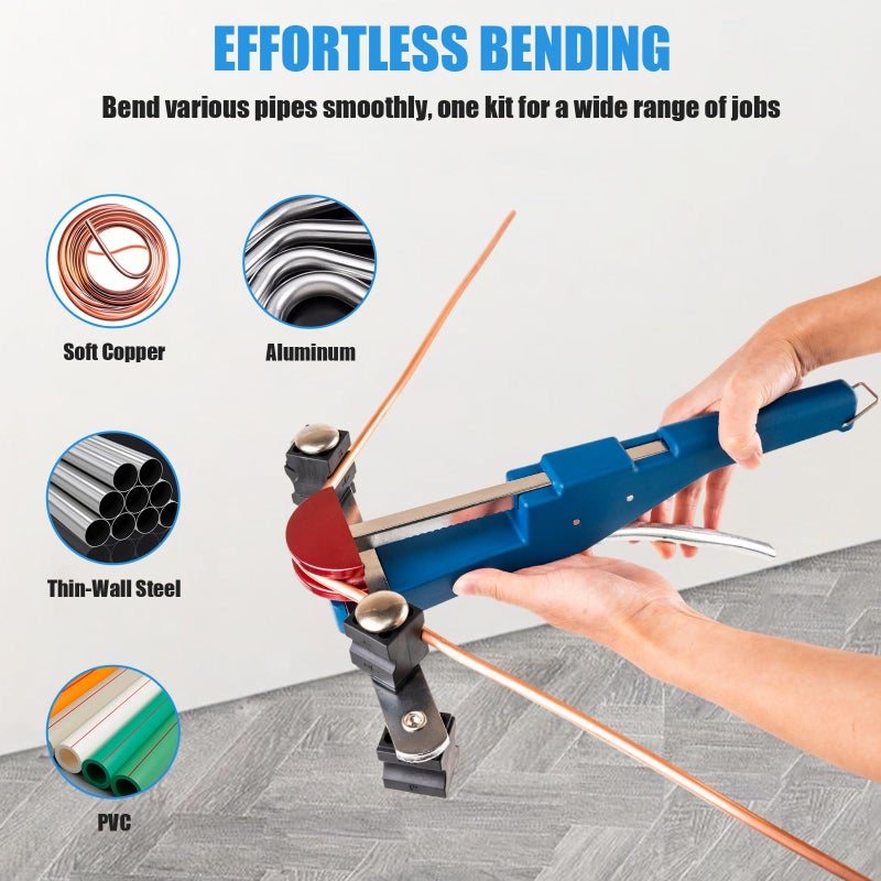 Beaiguna 15PCS Copper Pipe Bender Tool, Tubing Bender Hvac Tools Set for 1/4"-7/8" O.D. Pipes, 90Â° Forward/Reverse Pipe Tube Bender with 7 Heads, Upgraded Copper Benders Tool for Hvac Air Condition - Image 2