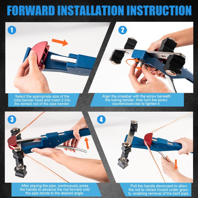 Beaiguna 15PCS Copper Pipe Bender Tool, Tubing Bender Hvac Tools Set for 1/4"-7/8" O.D. Pipes, 90Â° Forward/Reverse Pipe Tube Bender with 7 Heads, Upgraded Copper Benders Tool for Hvac Air Condition - Image 5