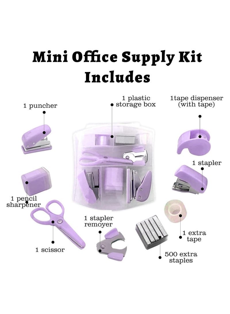 8-Piece Mini Office Supplies Kit Mini School Supplies - Includes Mini Stapler, Scissors, Staple Remover, Hole Punch, Pencil Roller, Tape Dispenser - Image 2