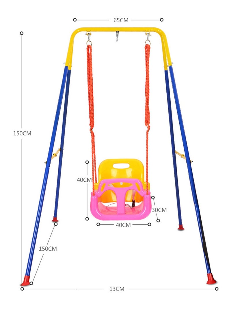 Arabest - 3-in-1 Toddler Swing Set and Baby Jumper, Baby Swing with Bouncers for Indoor Outdoor Play Sturdy Safety Seat and Foldable Metal Swing Stand Easy to Assemble and Store at Home Garage Yellow - Image 1