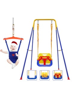 3-in-1 Toddler Swing Set and Baby Jumper, Baby Swing with Bouncers for Indoor Outdoor Play Sturdy Safety Seat and Foldable Metal Swing Stand Easy to Assemble and Store at Home Garage Yellow