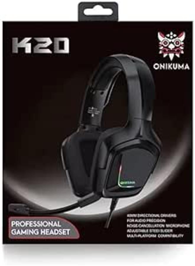 ONIKUMA K20 Socket USB Stereo Gaming Headset with LED Light and Noise Isolating Microphone for Mobile/PC/PS4/Xbox One and Mac Over Ear Black