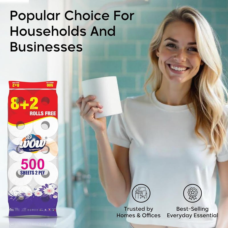 WOW Toilet Roll 500 x 2 ply - 8 + 2 Rolls Free - Image 4