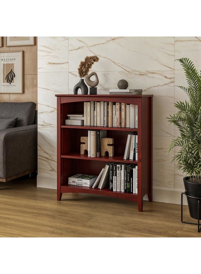 Camaflexi Shaker Style 3 Shelf Bookcase/Solid Wood / 36" High/Adjustable Shelving/Closed Back/Display Bookshelf for Living Room, Bedroom, Home and Office, Red Garnet Stain - Image 2