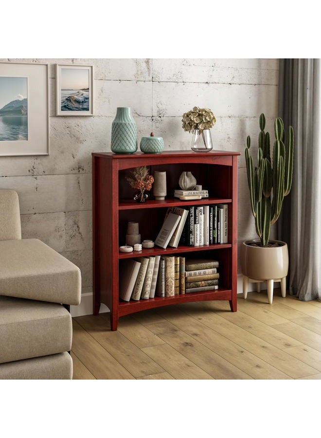 Camaflexi Shaker Style 3 Shelf Bookcase/Solid Wood / 36" High/Adjustable Shelving/Closed Back/Display Bookshelf for Living Room, Bedroom, Home and Office, Red Garnet Stain - Image 4