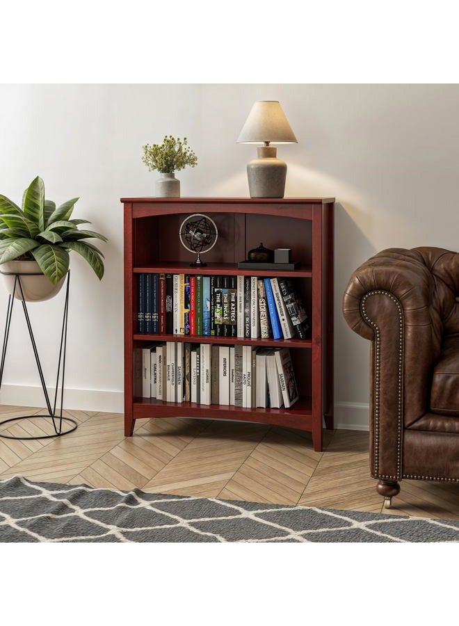 Camaflexi Shaker Style 3 Shelf Bookcase/Solid Wood / 36" High/Adjustable Shelving/Closed Back/Display Bookshelf for Living Room, Bedroom, Home and Office, Red Garnet Stain - Image 3