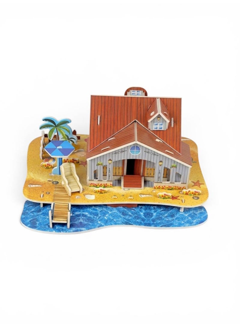 Aura Style 3D Puzzle Beach Casual Villa Kit for Kids & Adults - No Glue Educational DIY Toy - Multicolor Cardboard - Image 3