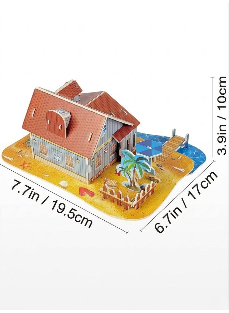 Aura Style 3D Puzzle Beach Casual Villa Kit for Kids & Adults - No Glue Educational DIY Toy - Multicolor Cardboard - Image 4