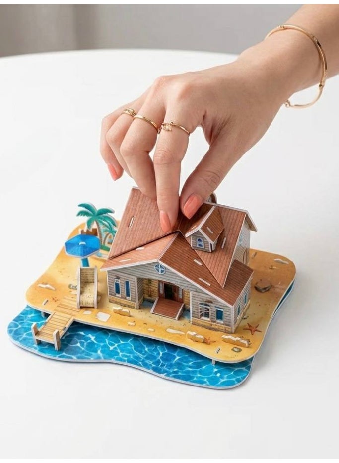 Aura Style 3D Puzzle Beach Casual Villa Kit for Kids & Adults - No Glue Educational DIY Toy - Multicolor Cardboard - Image 2