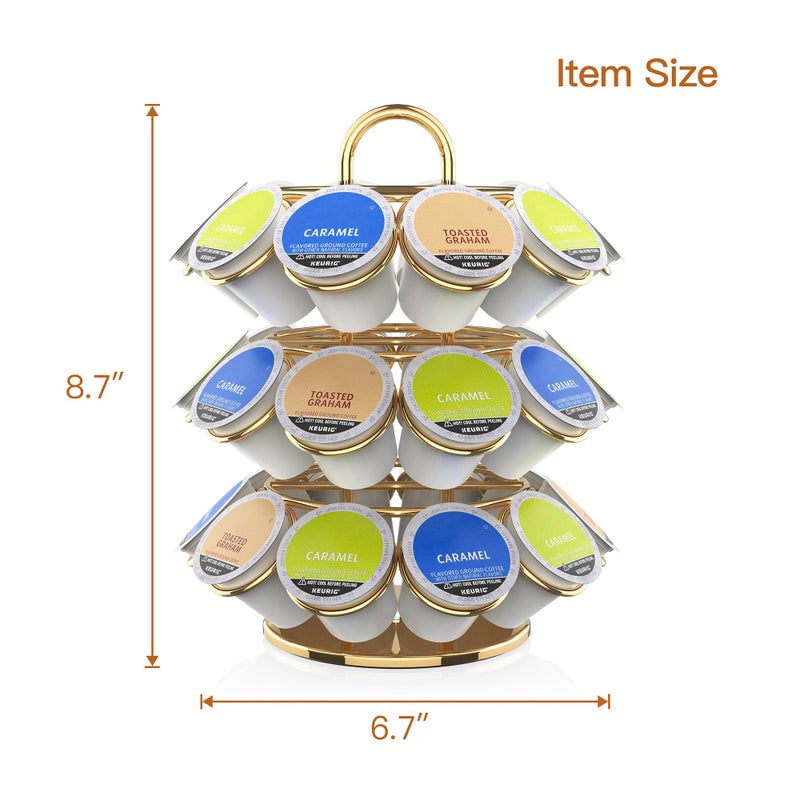 ZECENN Coffee Pod Storage Organizer for K-Cup Pods, K Cup Holder,K Cup Carousel, Home Office Kitchen Counter Coffee Station Organizer (27 Pods Capacity-Gold) - Image 5