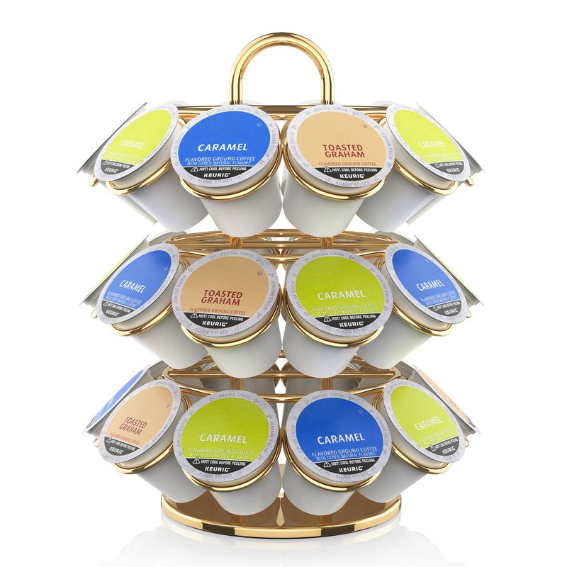 ZECENN Coffee Pod Storage Organizer for K-Cup Pods, K Cup Holder,K Cup Carousel, Home Office Kitchen Counter Coffee Station Organizer (27 Pods Capacity-Gold) - Image 1