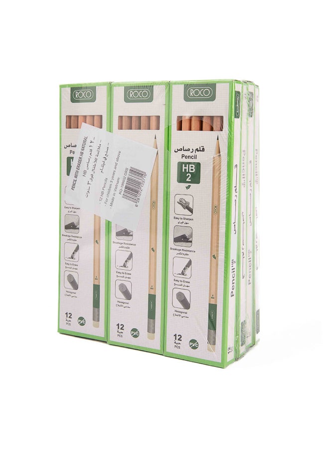 روكو أقلام رصاص HB2 بممحاة مدمجة لكتابة وتظليل سلسة، مقبض سداسي مريح ومواد صديقة للبيئة | قلم رصاص للطلاب والفنانين والمحترفين - Image 1