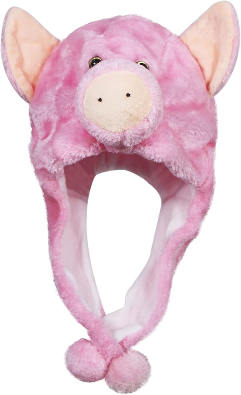 Timiot Cute Plush Animal Character Winter Hat Fun Ski Cap with Detailed Animal Face Long Ear Straps with Pom Pom Ends - Image 2