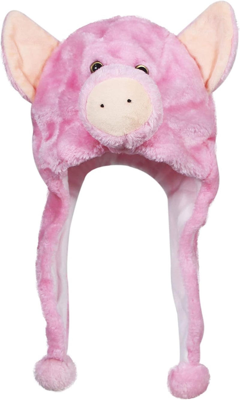 Timiot Cute Plush Animal Character Winter Hat Fun Ski Cap with Detailed Animal Face Long Ear Straps with Pom Pom Ends - Image 1