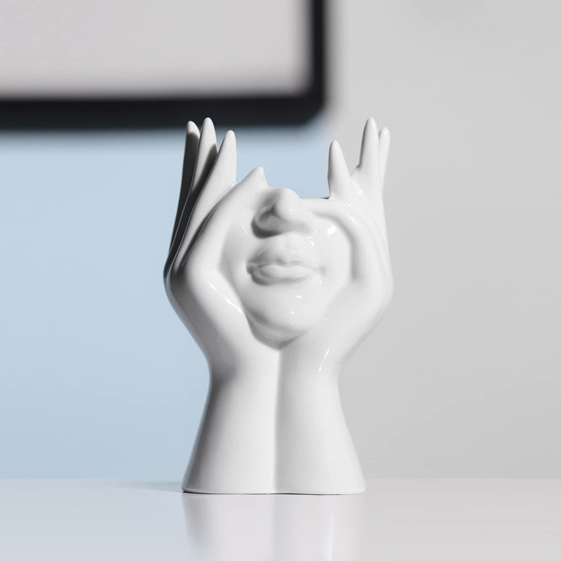 BrownLove Ceramic Face Vase White Flower Vase for Decor Female Form Face Vase Art Vase Modern Decorative Vase Centerpiece for Table Shelf Living Room Office Bedroom - Image 2