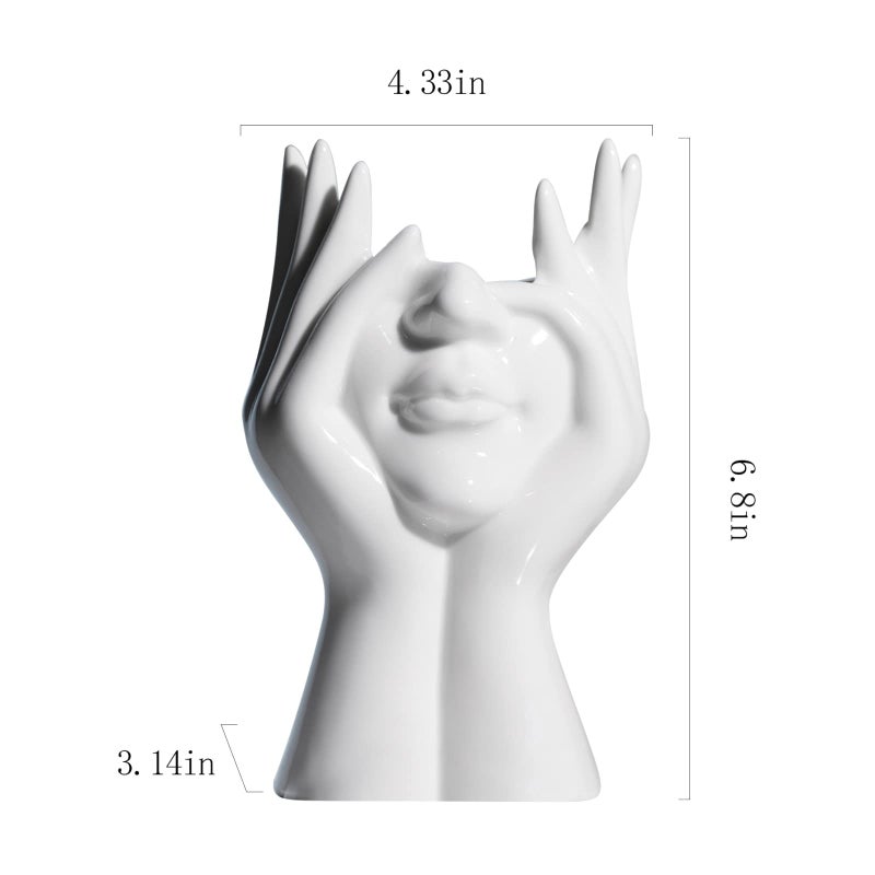 BrownLove Ceramic Face Vase White Flower Vase for Decor Female Form Face Vase Art Vase Modern Decorative Vase Centerpiece for Table Shelf Living Room Office Bedroom - Image 4