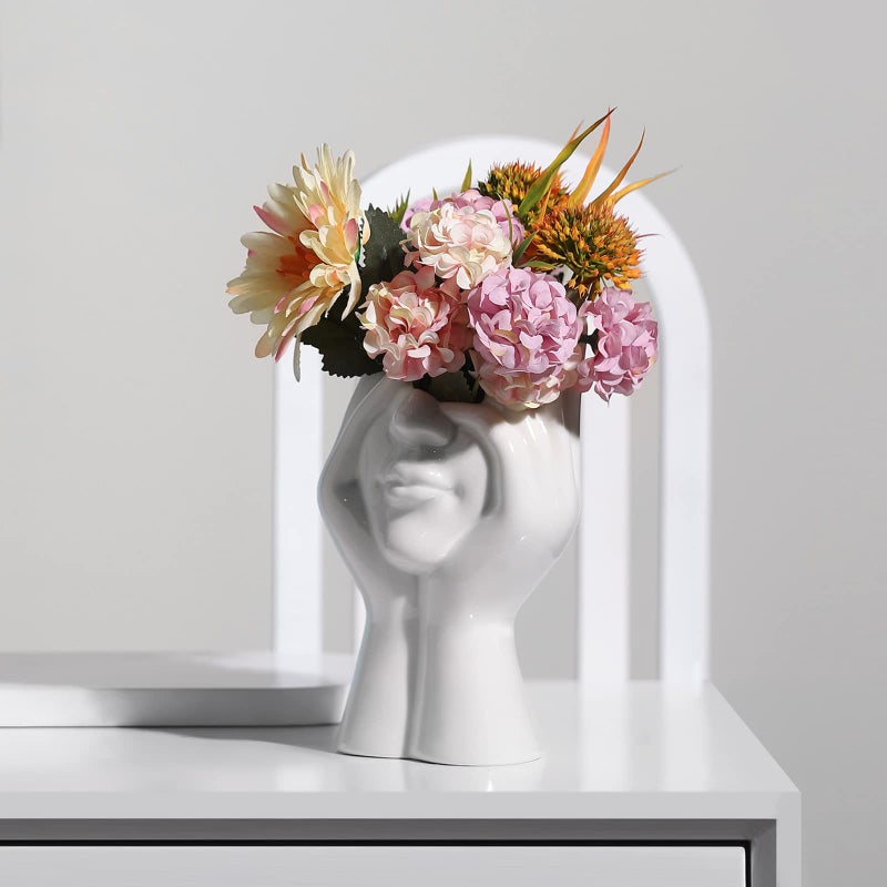 BrownLove Ceramic Face Vase White Flower Vase for Decor Female Form Face Vase Art Vase Modern Decorative Vase Centerpiece for Table Shelf Living Room Office Bedroom - Image 5