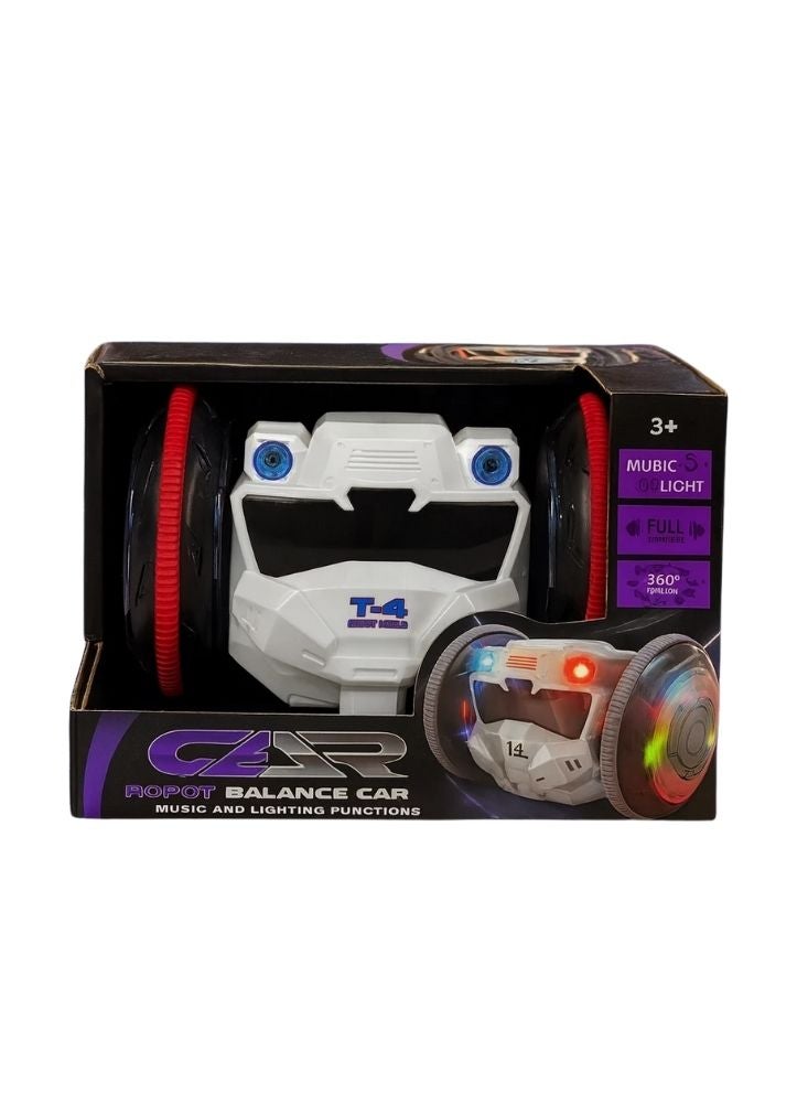 Premium Robot Balance Car Toy – White & Black Self-Balancing Stunt Car with LED Lights, Music & 360° Spin - Image 1