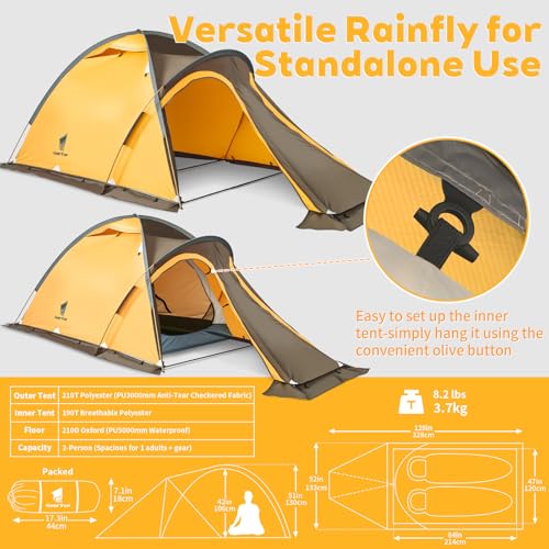 GEERTOP 2-Person Backpacking Tent Waterproof Lightweight Double Layer Tent for Camping Hiking All Weather Travel - Image 3