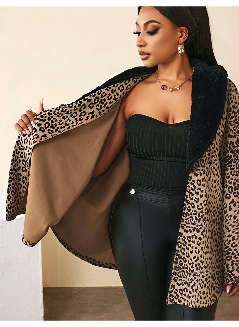 Shein Women Regular Leopard Print Patchwork With Furry Collar Cape Outerwear Fall Cloth For Women from SHEIN - Image 3