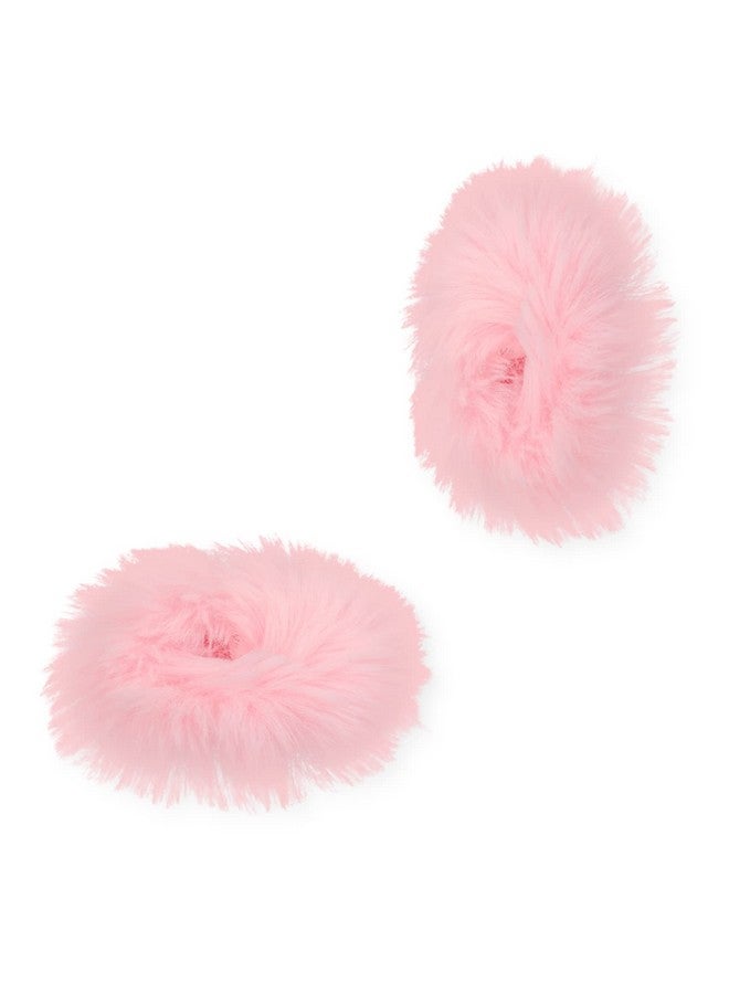 KINBOM 2Pcs Plush Faux Rabbit Fur Hair Ties Fluffy Elastic Hair Scrunchies Ponytail Scrunchies Hair Accessories(Light Pink) - Image 1