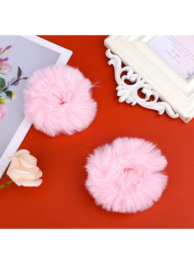 KINBOM 2Pcs Plush Faux Rabbit Fur Hair Ties Fluffy Elastic Hair Scrunchies Ponytail Scrunchies Hair Accessories(Light Pink) - Image 3