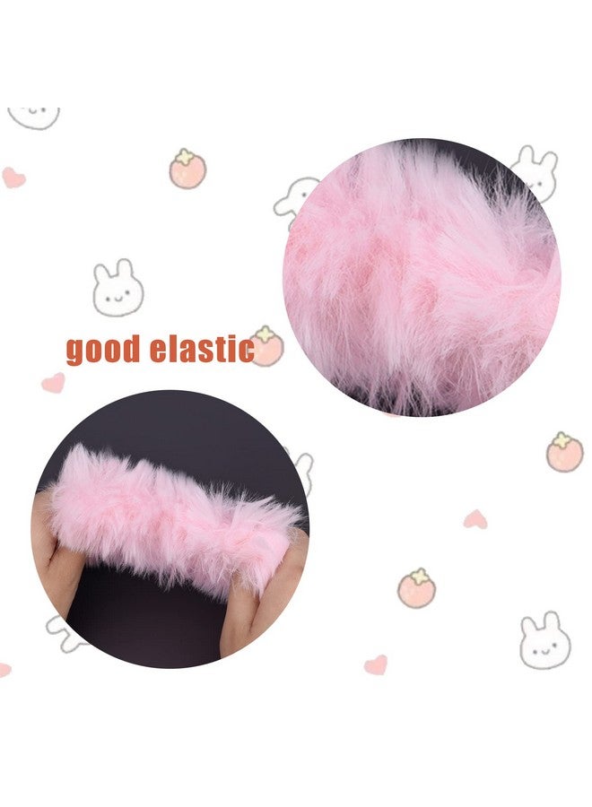 KINBOM 2Pcs Plush Faux Rabbit Fur Hair Ties Fluffy Elastic Hair Scrunchies Ponytail Scrunchies Hair Accessories(Light Pink) - Image 4