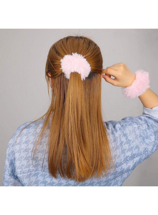 KINBOM 2Pcs Plush Faux Rabbit Fur Hair Ties Fluffy Elastic Hair Scrunchies Ponytail Scrunchies Hair Accessories(Light Pink) - Image 5