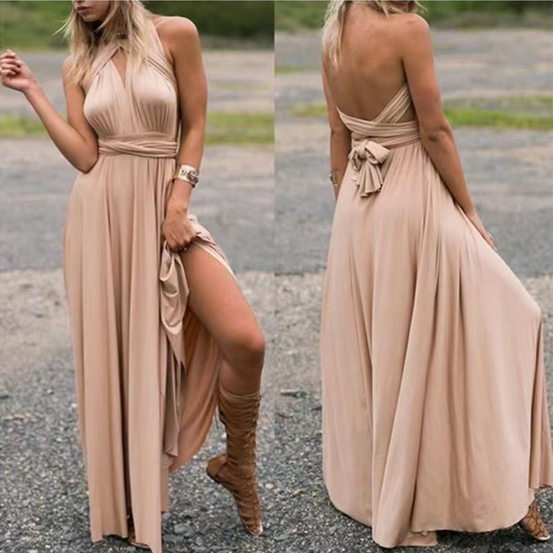 New Women's Solid Color Multi-Way Tie Red Evening Dress - Image 2