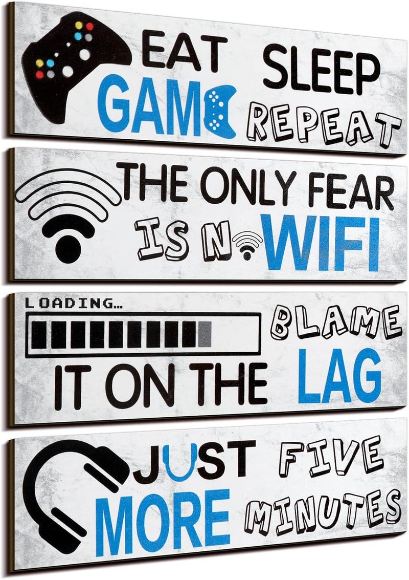 Queekay Global flexible sizing options 4 Pcs Gaming Room Decor for Boys Game Posters Wooden Video Wall Art Signs Gamer Hanging Plaques for Kids Room Bedroom Playroom Decorations, 8 x 3 Inch(Classic Color,Simple Style) Cost effective fine quality - Image 1