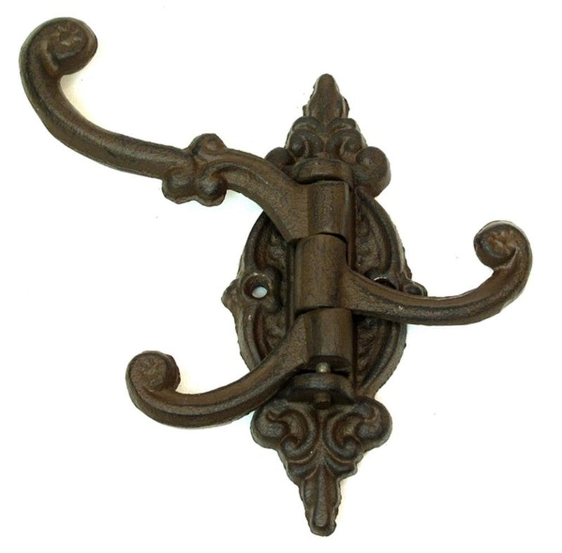 Home & Comforts Cast Iron Vintage Antique Victorian Swing Arm Swivel Wall Hook Hall Tree 3 Hooks - Image 2