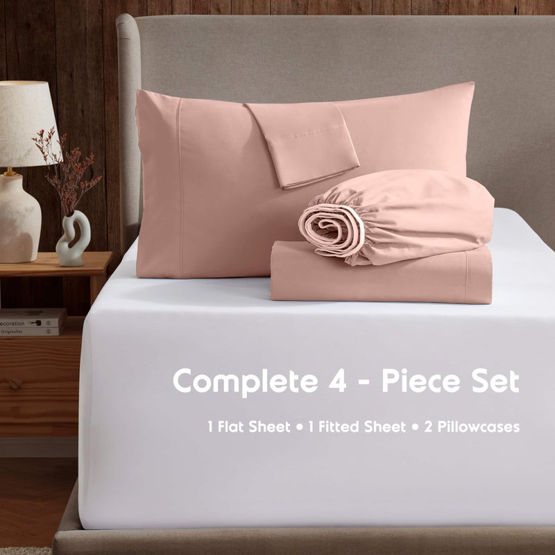 Nestl Nestl RV Short Queen Sheet Set - 4 Piece Bed Sheets for Short Queen Size Bed  Deep Pocket  Hotel Luxury  Extra Soft  Breathable and Cooling  Peach Beige Sheets  - Image 2