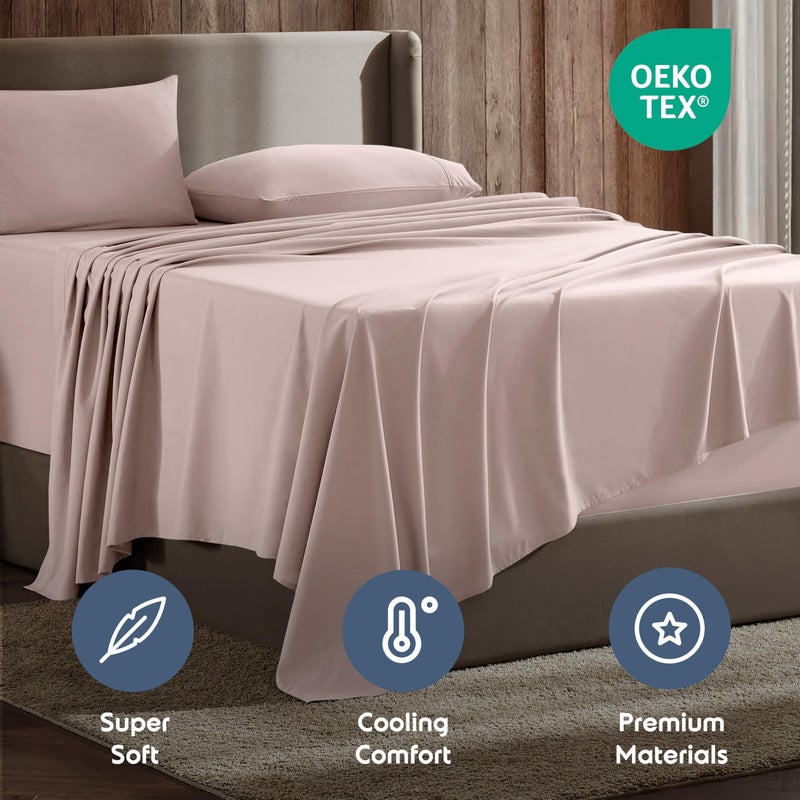 Nestl Nestl RV Short Queen Sheet Set - 4 Piece Bed Sheets for Short Queen Size Bed  Deep Pocket  Hotel Luxury  Extra Soft  Breathable and Cooling  Peach Beige Sheets  - Image 5