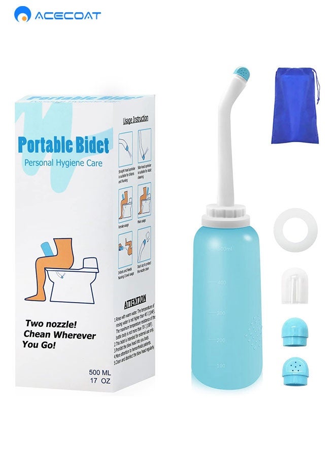 ACECOAT Portable Travel Bidet with Carry Bag, TPE Material for High Temperature Resistance, 500ml Capacity with 1 Sealing Rings, Essentials for Postpartum Perineal Care,Hemorrhoid Treatment(Blue) - Image 1