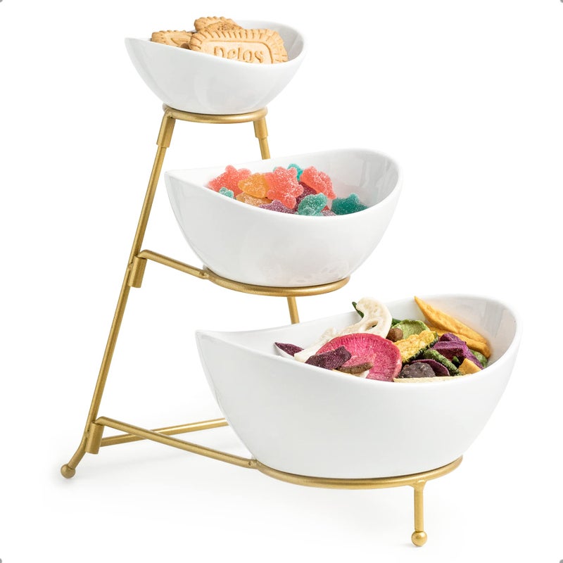 Miamolo Miamolo 3 Tier Serving Bowls with Stand Chips and Dip Serving Dishes Set for Entertaining Party Ceramic Fruit Bowl for Salad Soup Snacks Microwave  Dishwasher Safe 