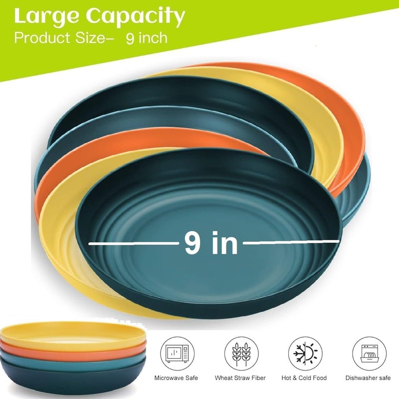 yomith Wheat Straw Plates Unbreakable Deep Dinner Plates Dishwasher Microwave Safe Plastic BPA Free and Healthy Lightweight Dishes for Kitchen Camping Multicolour Pack of 8 9 Inch - Image 3