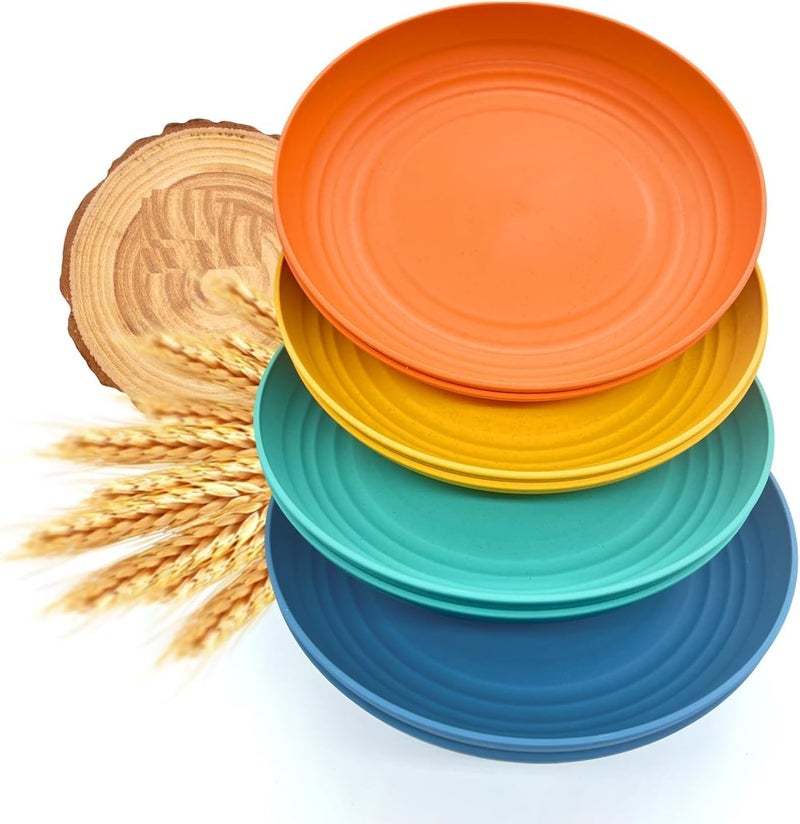yomith Wheat Straw Plates Unbreakable Deep Dinner Plates Dishwasher Microwave Safe Plastic BPA Free and Healthy Lightweight Dishes for Kitchen Camping Multicolour Pack of 8 9 Inch - Image 1