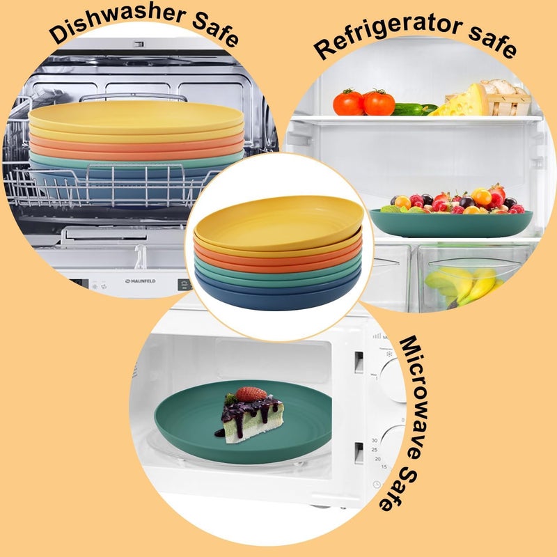 yomith Wheat Straw Plates Unbreakable Deep Dinner Plates Dishwasher Microwave Safe Plastic BPA Free and Healthy Lightweight Dishes for Kitchen Camping Multicolour Pack of 8 9 Inch - Image 4