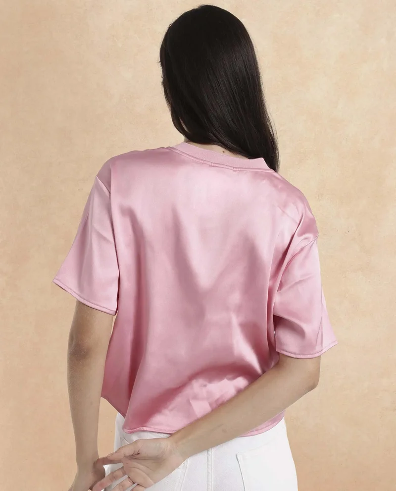 Rareism Women's Satin Top With Ribbed Collar