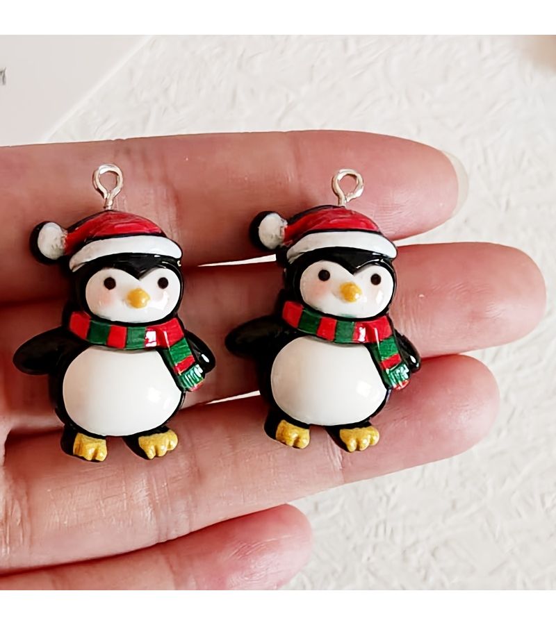 6 Pcs Penguin Resin Charms Christmas Animal Pendants Funny Hats DIY Jewelry Making Accessories - Image 2