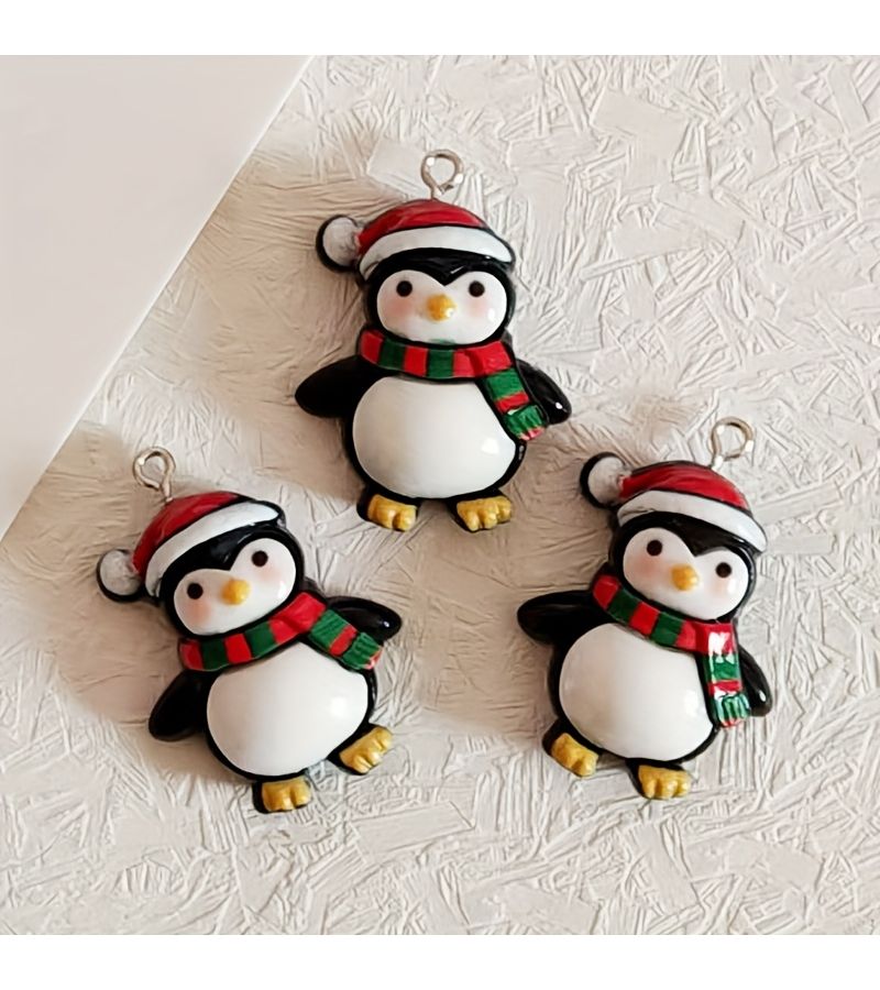 6 Pcs Penguin Resin Charms Christmas Animal Pendants Funny Hats DIY Jewelry Making Accessories - Image 5