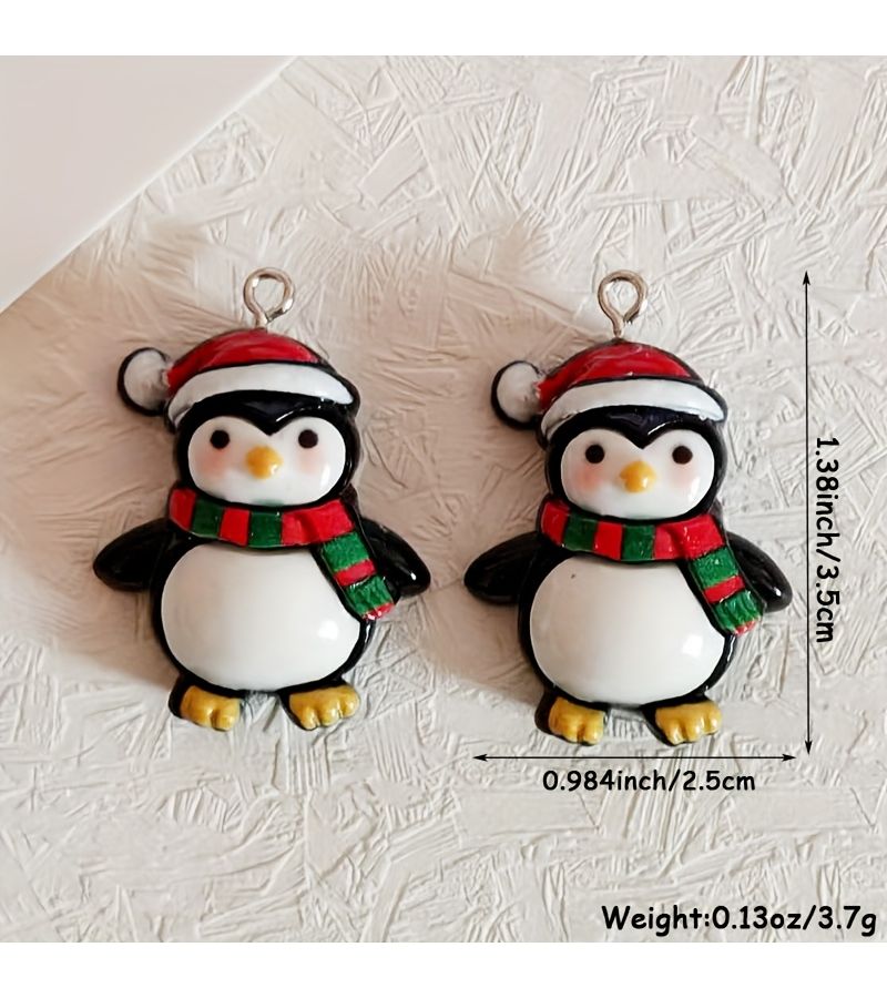 6 Pcs Penguin Resin Charms Christmas Animal Pendants Funny Hats DIY Jewelry Making Accessories - Image 4