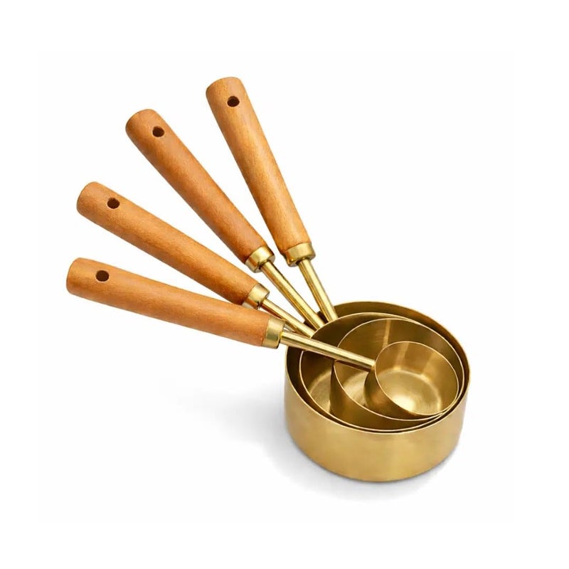 Measuring Cups Set with Wooden Handles – Premium Measuring Cups (15ml, 60ml, 80ml, 125ml) – Nesting Kitchen Measuring Set for Baking & Cooking